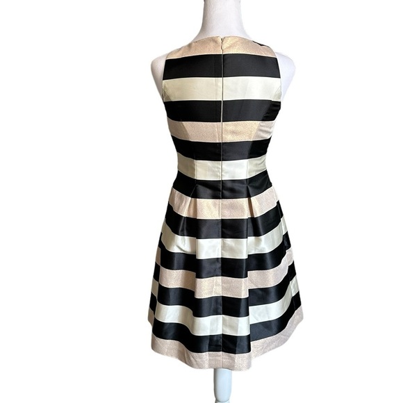 Eliza J Black White Gold Striped A-Line Jewel Dress Size 2P - Picture 3 of 17